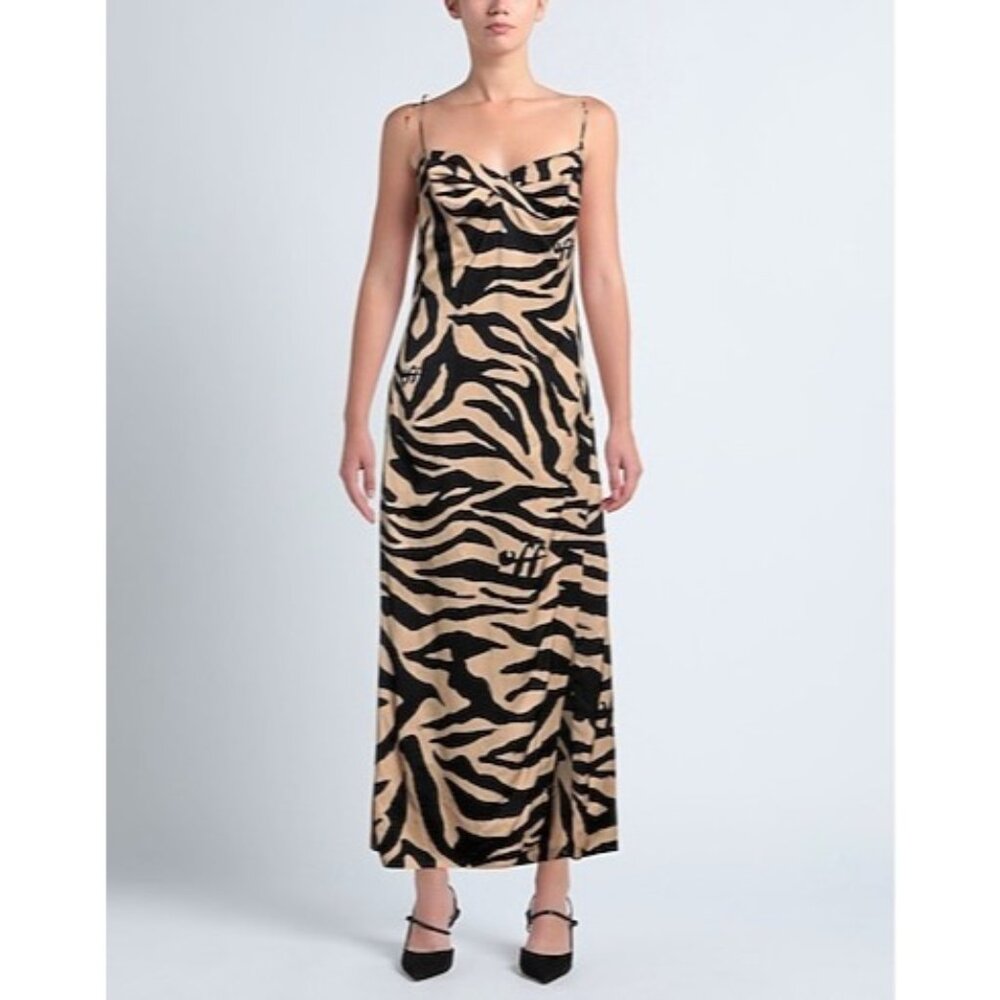 OFF-WHITE Zebra Print Linen Blend Midi-Dress size IT 38/ US 2
